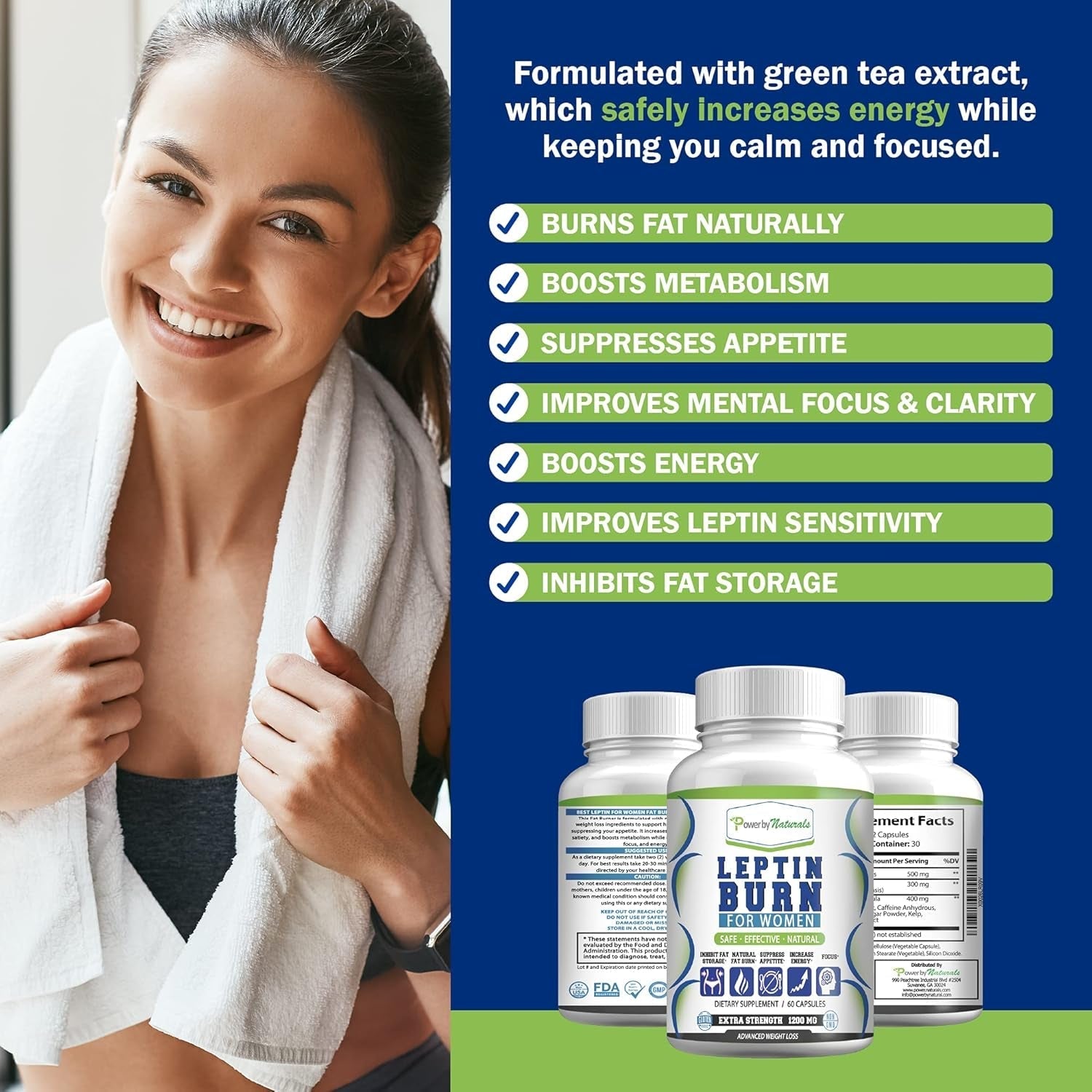 Power by Naturals Advanced Leptin Supplements for Weight Loss for Women 60 Capsules