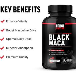 FORCE FACTOR Black Maca Root 1000Mg, Vitality Supplement for Men 90 Capsules