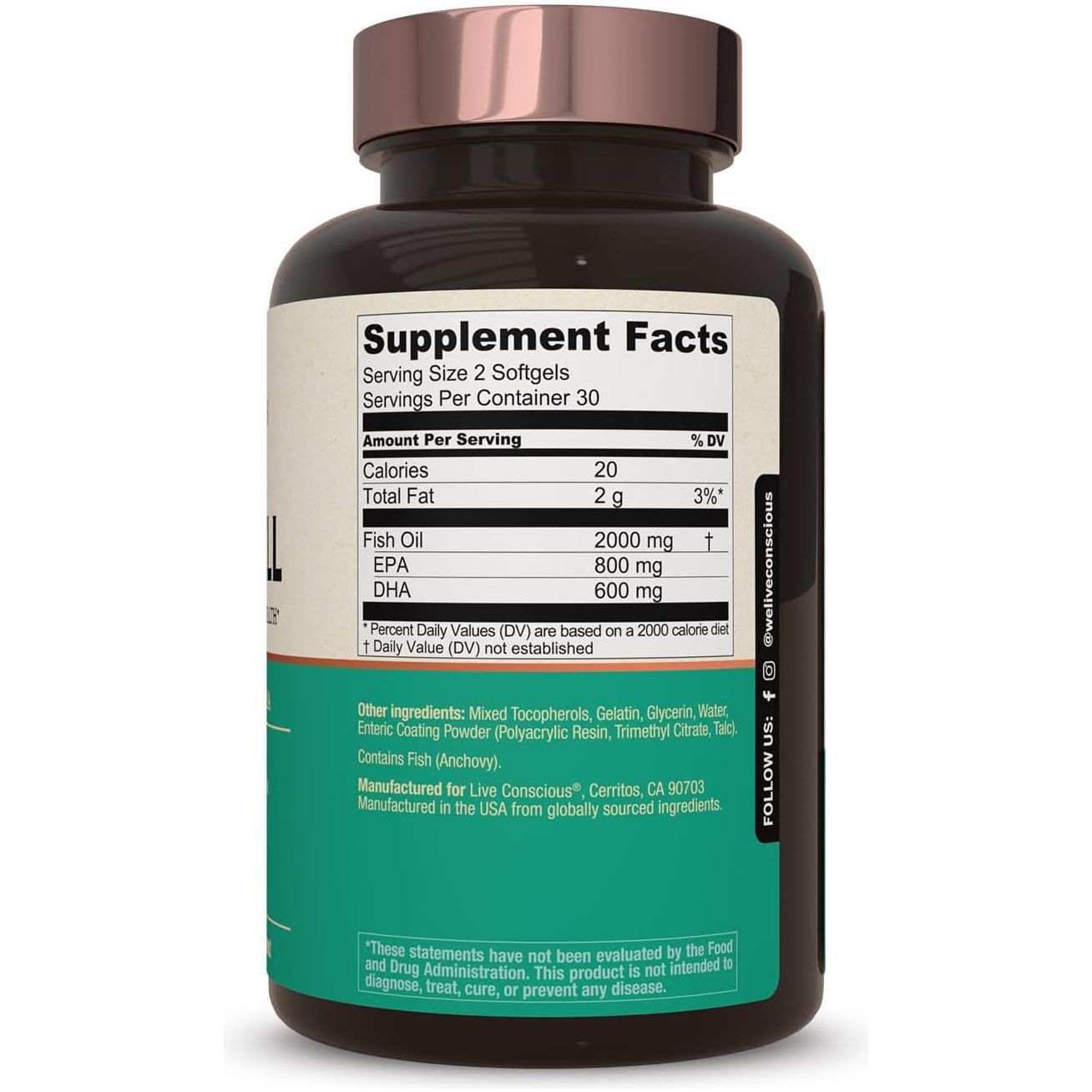 Omegawell Omega 3 Fish Oil - 2000Mg Capsules: Heart, Brain, & Joint Support - 800 Mg EPA 600 Mg DHA (30 Day Supply)