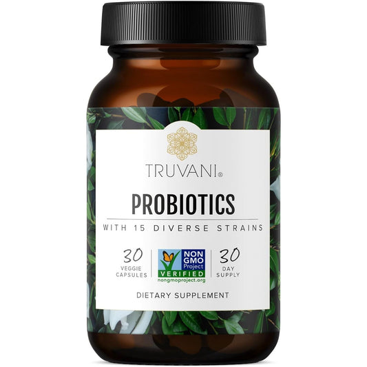 Truvani Probiotic | 15 Billion CFU | 15 Diverse Strains for Digestive, Immune & Brain Health Support 30 Servings