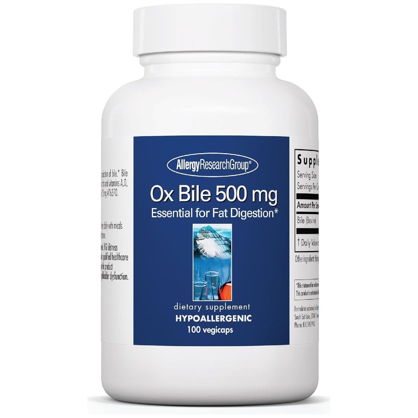 Allergy Research Group Ox Bile 500Mg - Digestive Enzymes for Liver, Ox Bile Supplement 100 Count