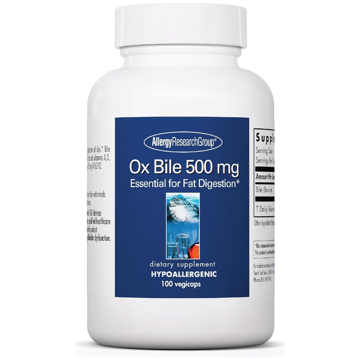Allergy Research Group Ox Bile 500Mg - Digestive Enzymes for Liver, Ox Bile Supplement 100 Count