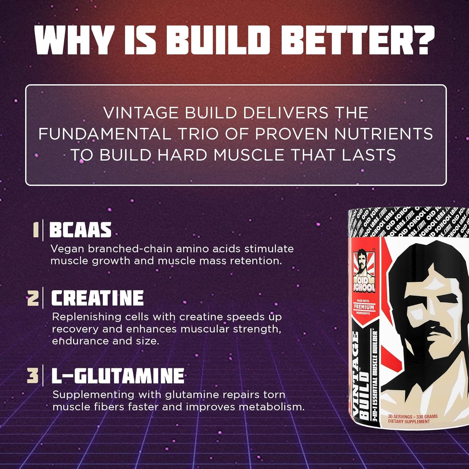 Vintage Build – Post Workout Recovery & Muscle Building Powder Drink for Muscular Strength & Growth (377G)