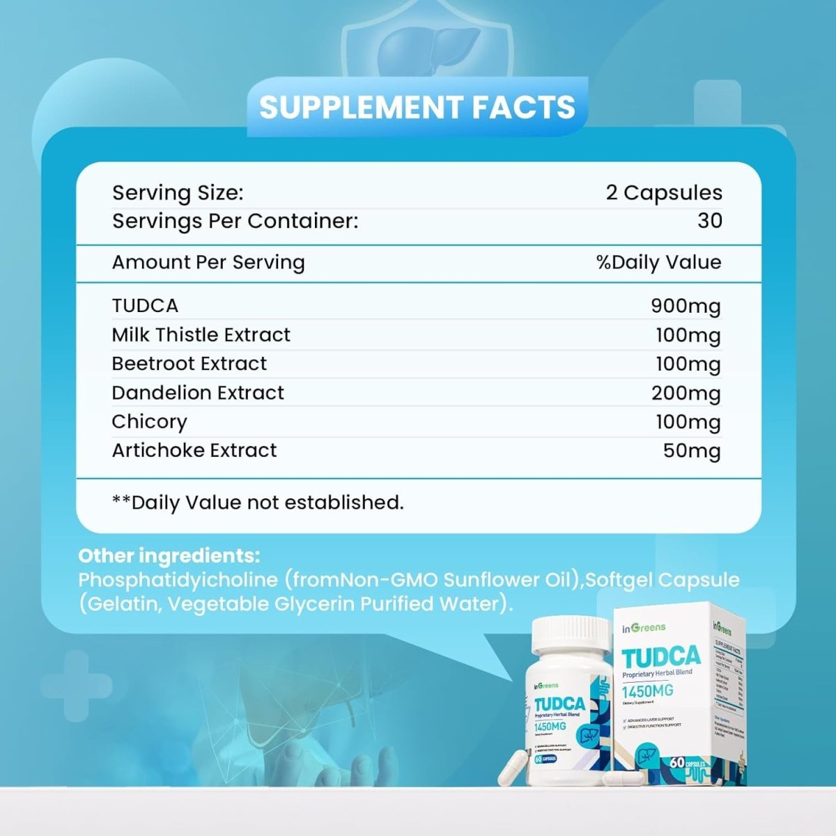 1450MG TUDCA Liver Supplement, Bile Salts Liver Support Supplement Complex, 60 Capsules - Suppviv