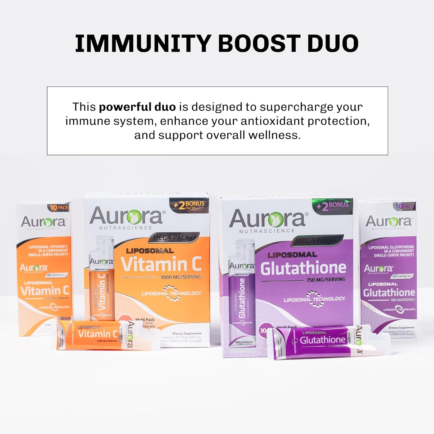 Aurora Nutrascience Mega-Liposomal Liquid Glutathione, Immune System Support, Antioxidant, 750 Mg, 32 Packets