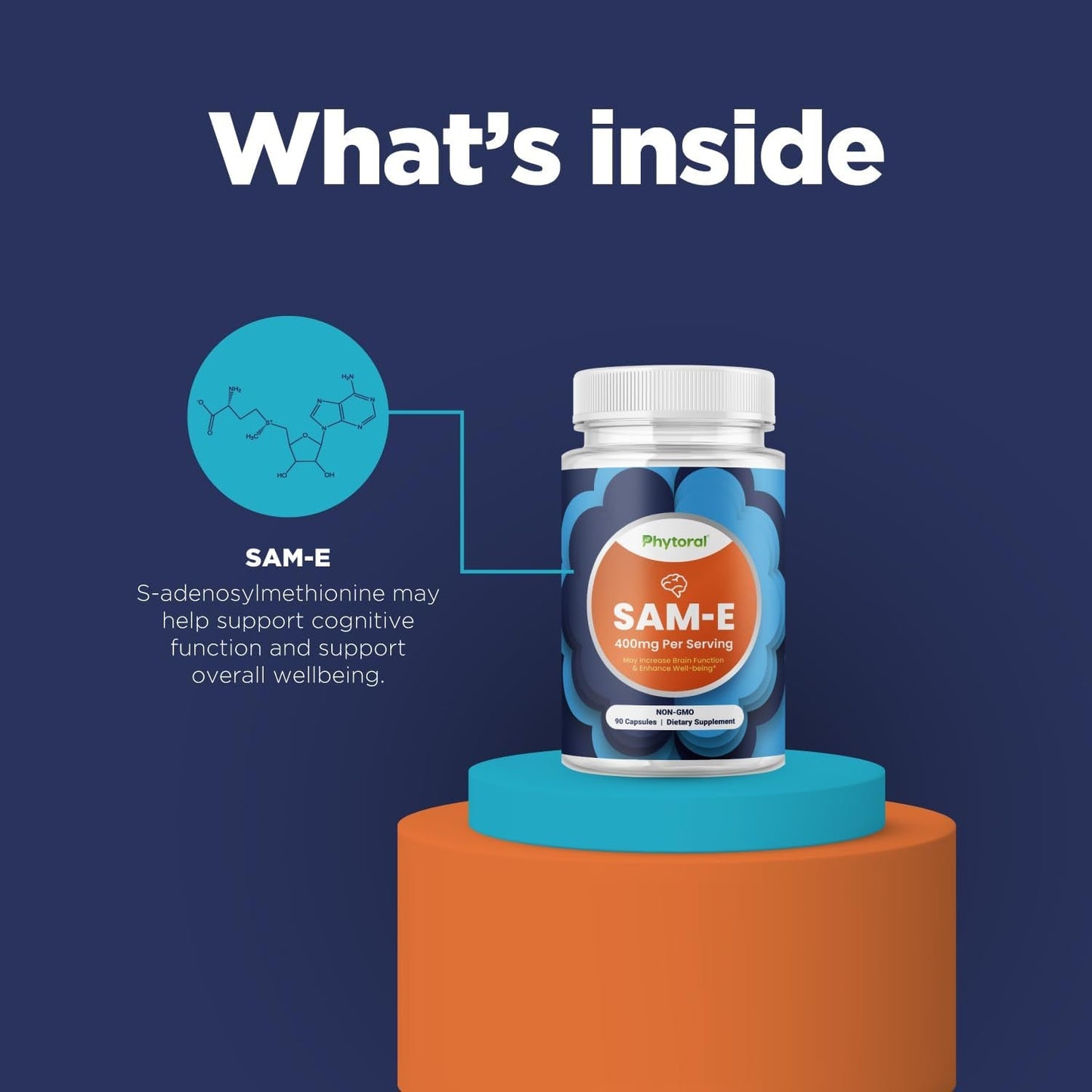 Pure SAM E Supplement 400Mg for Memory & Brain Support, Joint & Liver Health 90 Capsules