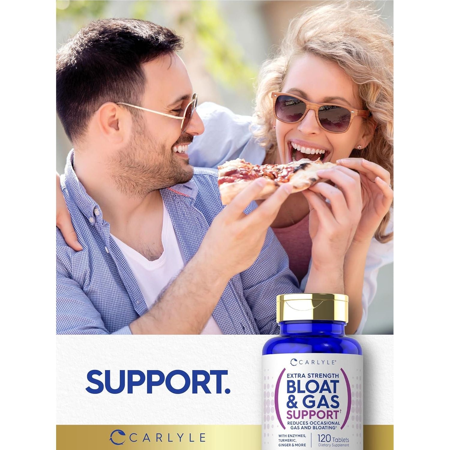 Carlyle Bloat & Gas Support | Supplement with Enzymes, Turmeric, Ginger & More 120 Tablets