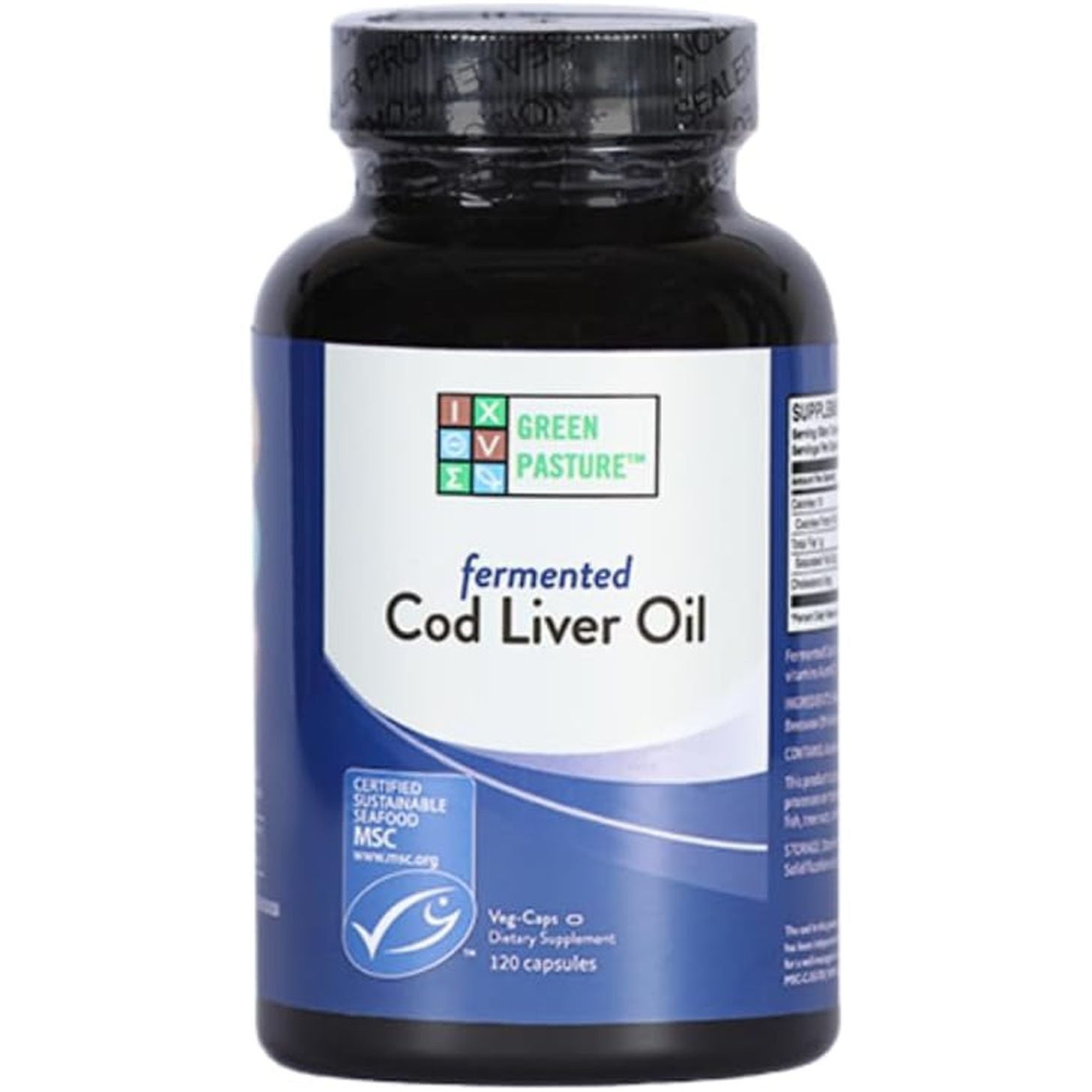Green Pasture Fermented Cod Liver Oil -Non-Gelatin 120 Capsules