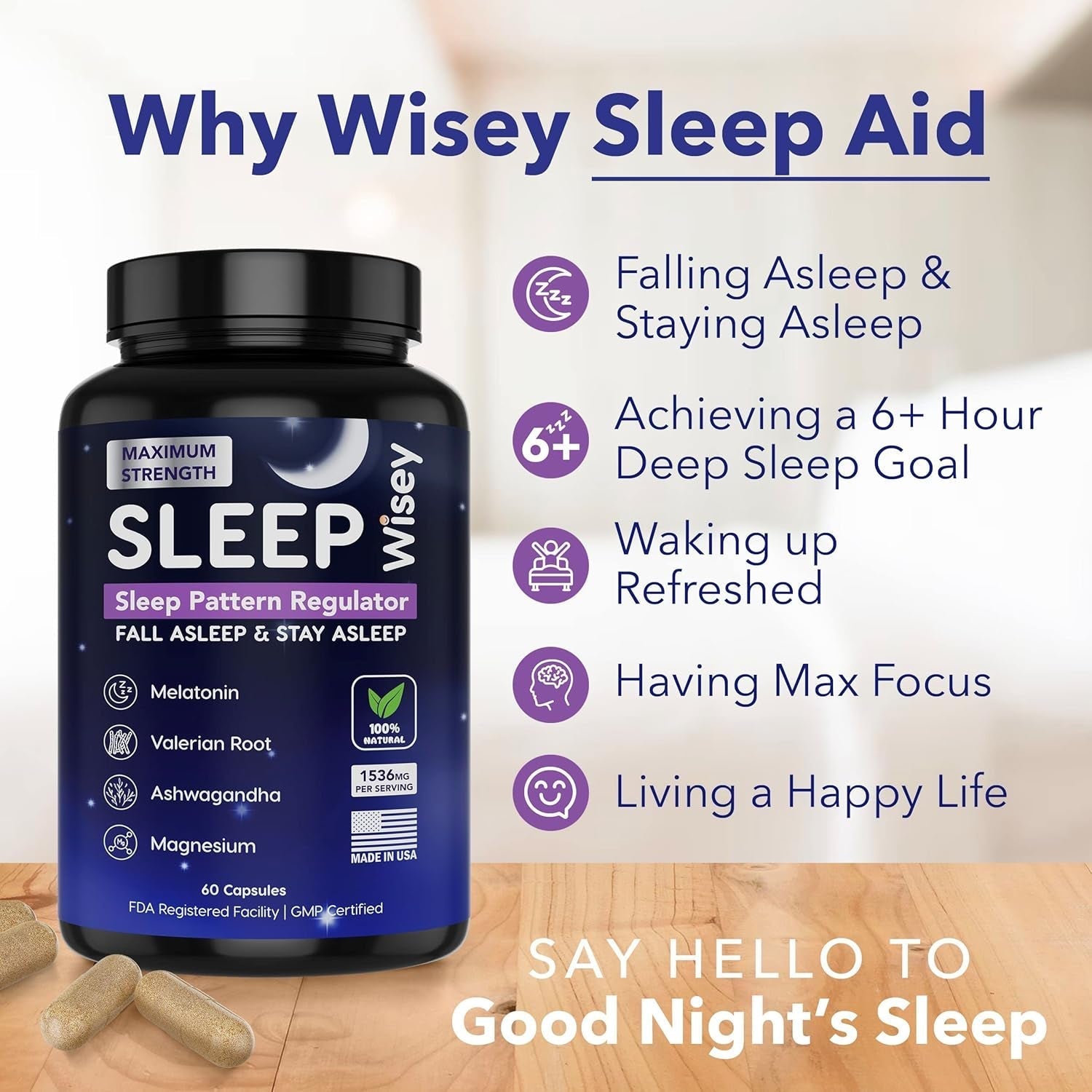 Wisey Natural Sleep Aid - Promotes Healthy Sleep & Relaxation - 60 Capsules