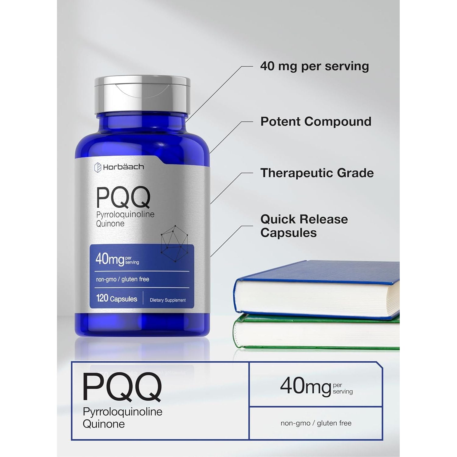Horbäach PQQ Supplement 40 Mg | 120 Capsules | Pyrroloquinoline Quinone Disodium Salt