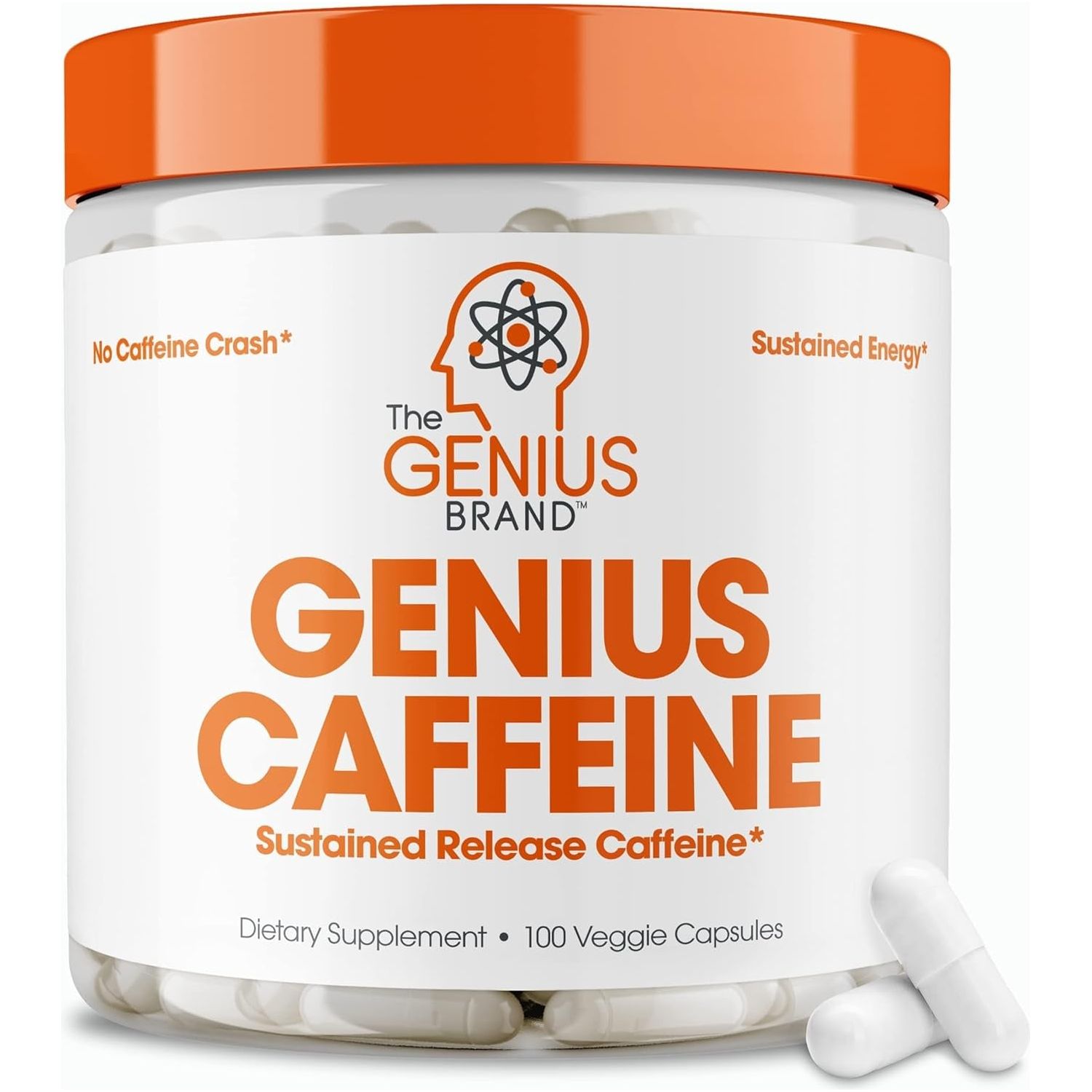 Genius Caffeine Pills 100Mg, Extended-Release Microencapsulated Caffeine Pills 100 Capsules