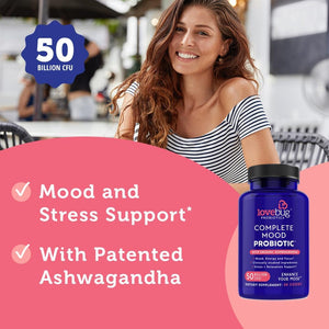 Lovebug Complete | 10 Clinically Studied Probiotic Strains & Patented Organic Ashwagandha for Cortisol and Serotonin Support 30 Count