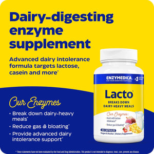 Enzymedica Lacto, Digestive Enzymes for Complete Dairy Digestion, Offers Fast-Acting Gas & Bloating Relief