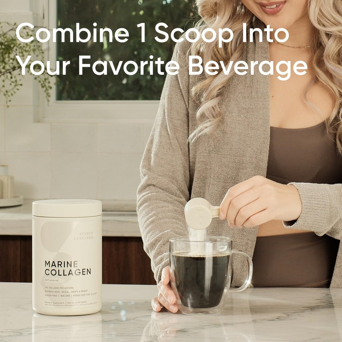 Sports Research Marine Collagen Peptides Powder - Easy to Mix in Water or Juice! (34 Servings)