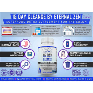 Eternal Zen 15 Day Colon Cleanser Detox with Extra Strength Herbs - 30 Capsules