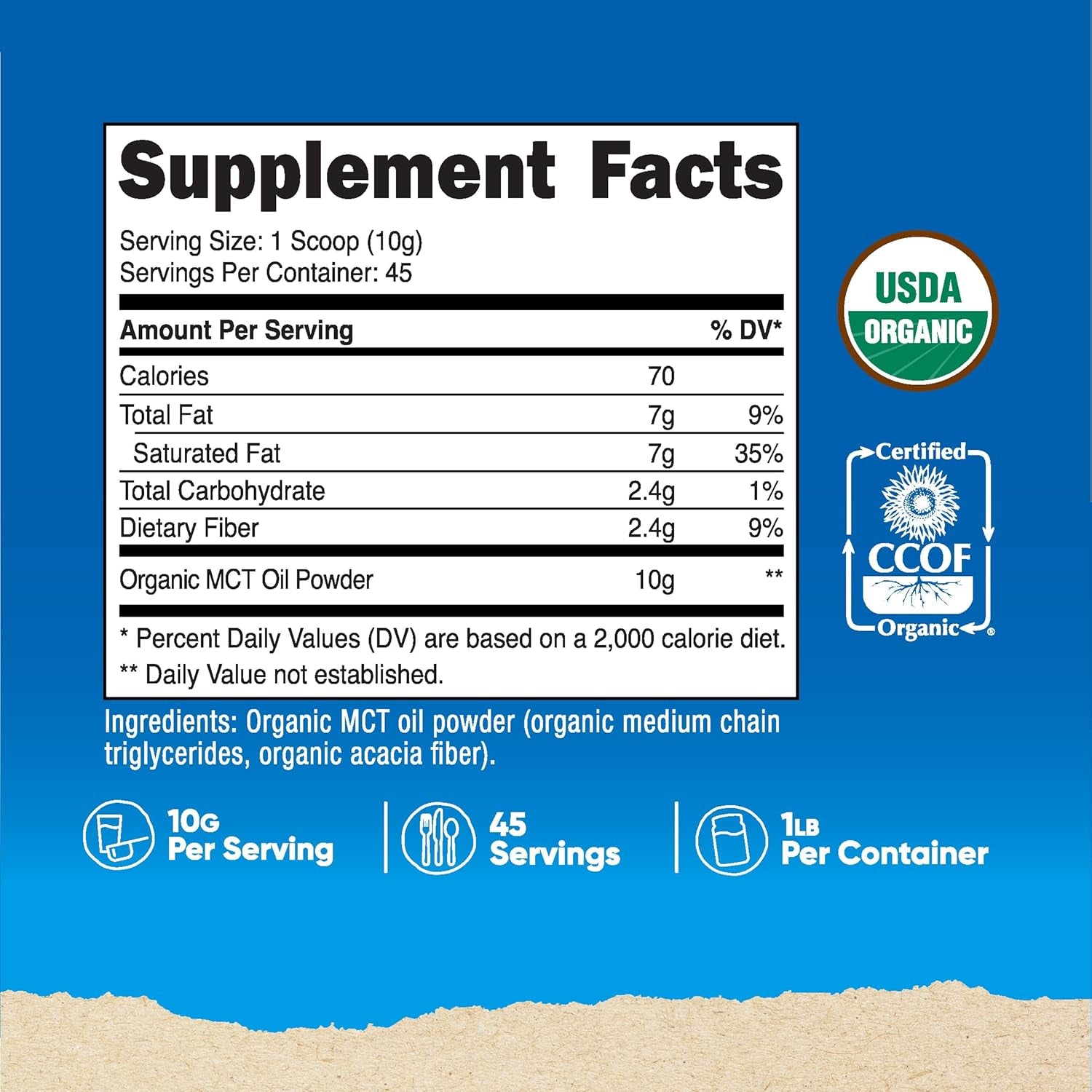 Nutricost Organic MCT Oil Powder 1 LB -  Great for Keto, Ketosis and Ketogenic Diets 