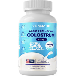 Vitamatic Bovine Colostrum Supplement 1000 Mg - for Gut Health, Hair Growth, Beauty, Muscle Recovery, & Immune Support - 120 Capsules