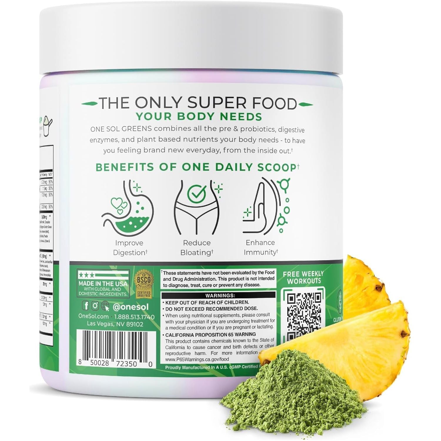 One Sol Greens, Super Greens Powder to Reduce Bloating & Improve Gut Health