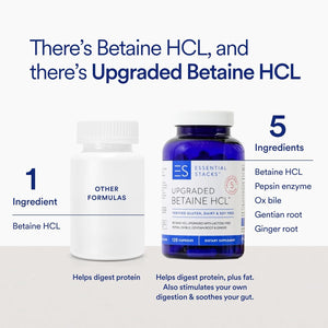 Essential Stacks Betaine HCL with Pepsin, Ox Bile, Organic Gentian & Ginger  (120 Capsules)