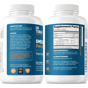 Dr. Tobias Omega 3 Fish Oil, 2000Mg Triple Strength with 800Mg EPA 600Mg DHA per Serving (90 Servings)