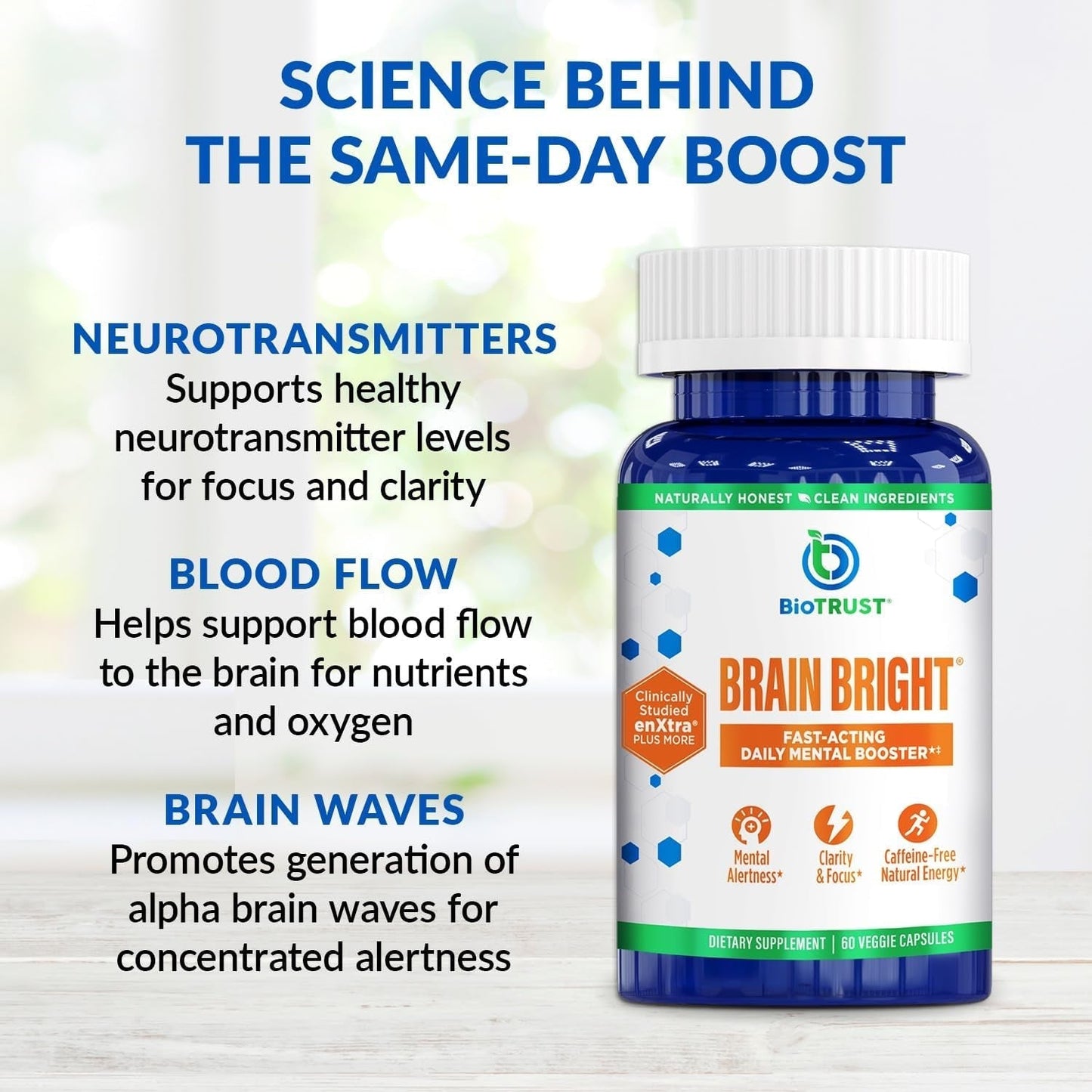 Biotrust Brain Bright – Daily Nootropic Boost for Focus, Concentration, Mental Clarity 30 Servings