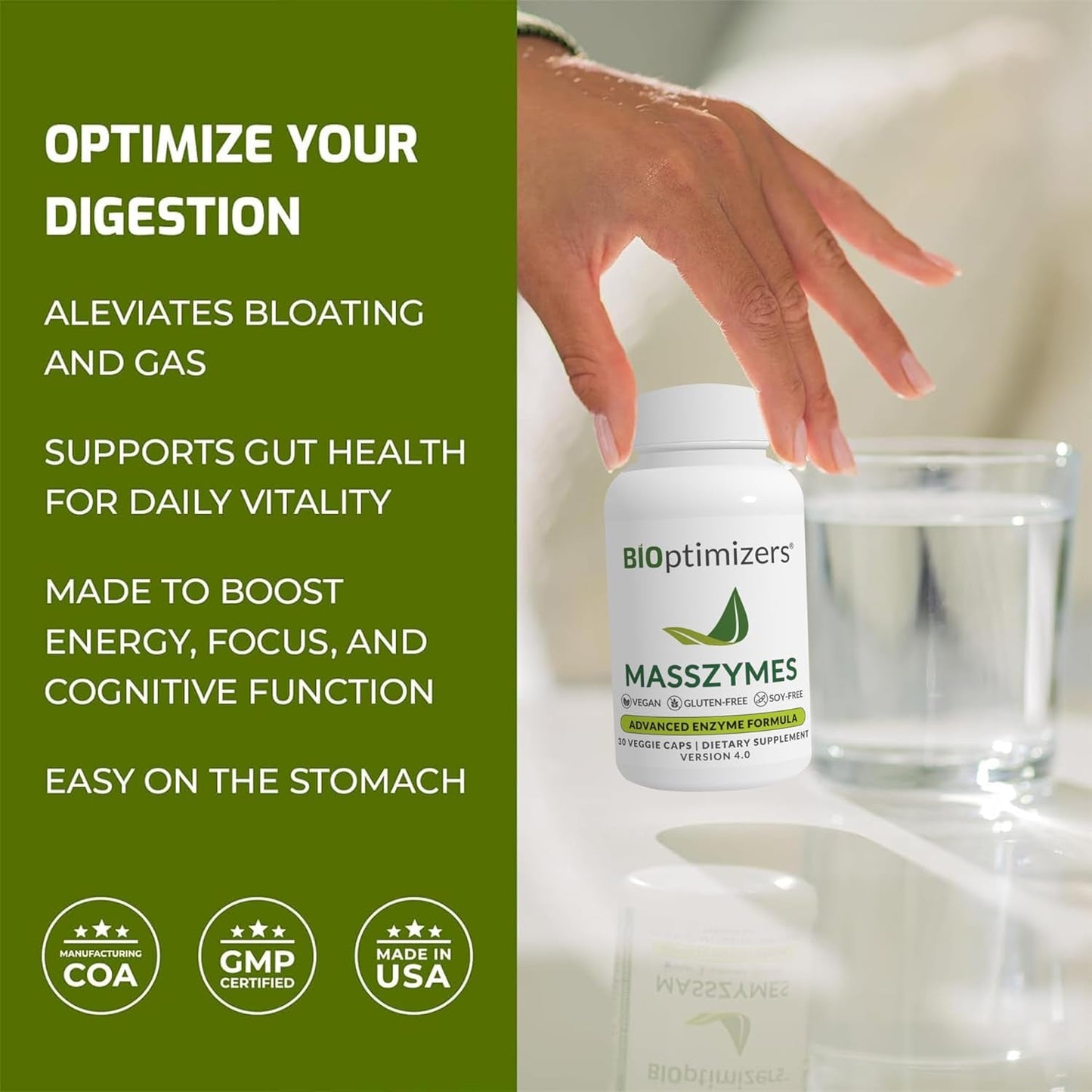 Bioptimizers Masszymes - Complete Digestive Enzymes Supplement for Gut Health & Bloating Relief (30 Capsules)
