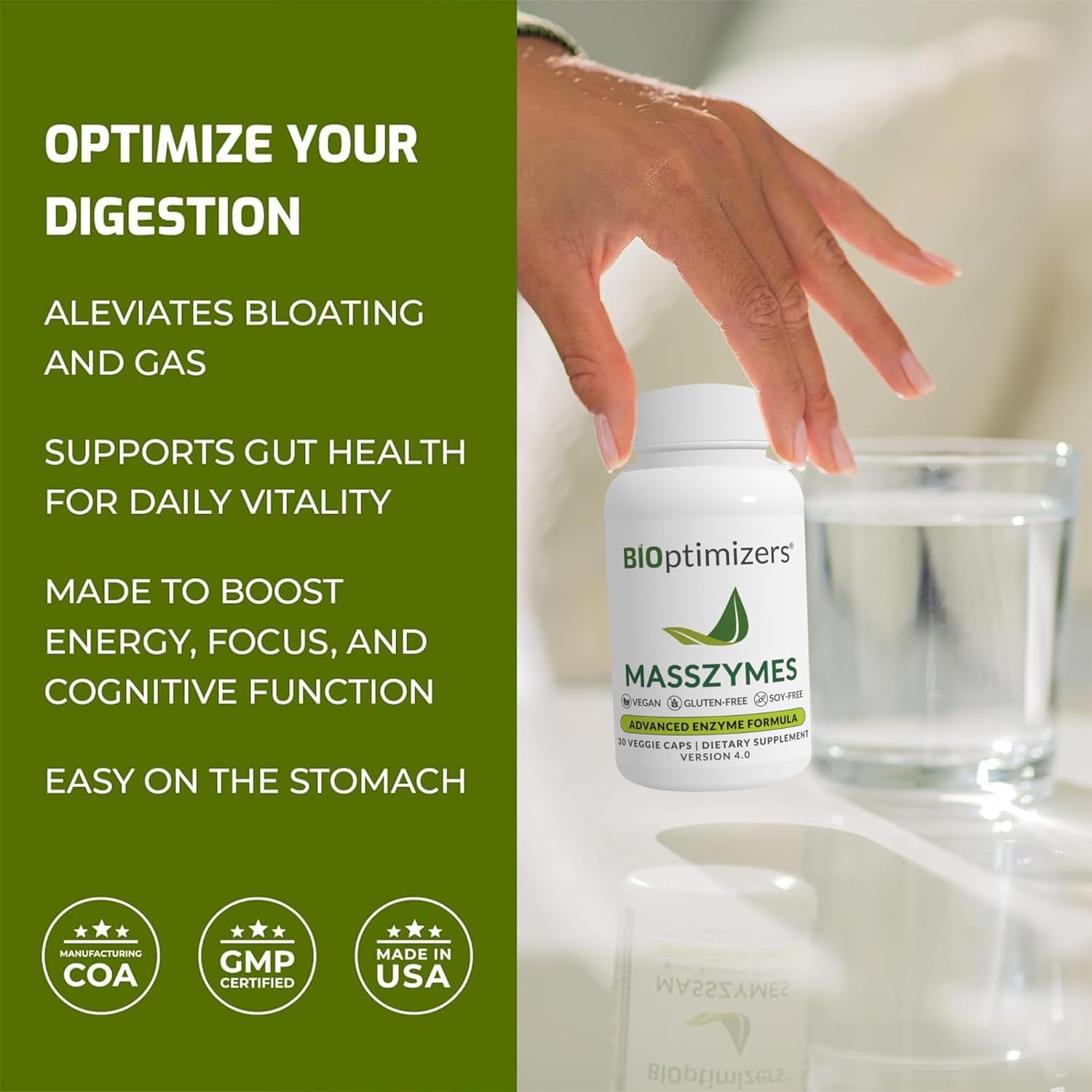 Bioptimizers Masszymes - Complete Digestive Enzymes Supplement for Gut Health (30 Capsules)
