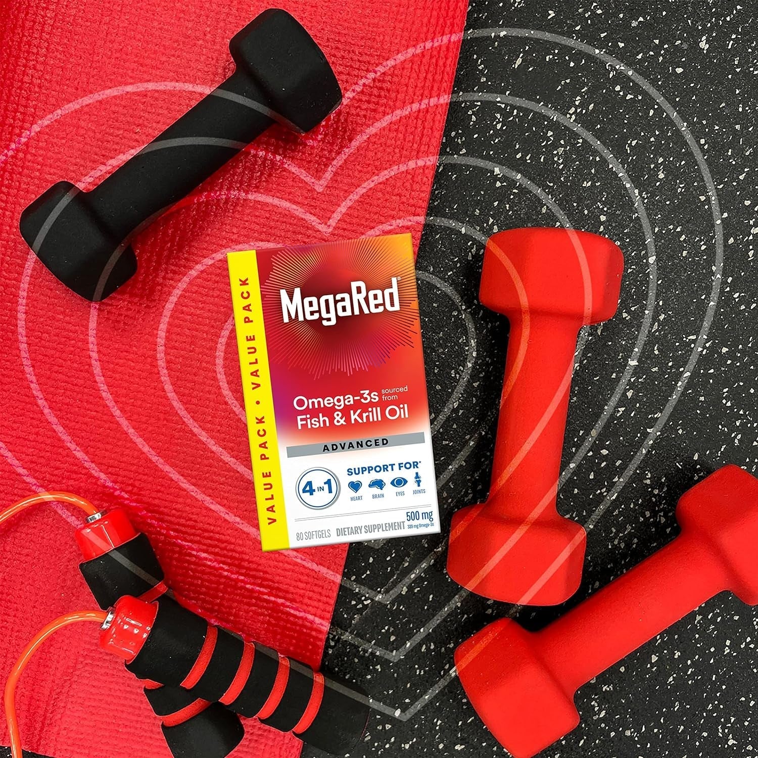 Megared Omega-3 Fish Oil + High Absorption Krill Oil 500Mg Softgels (80 Count)