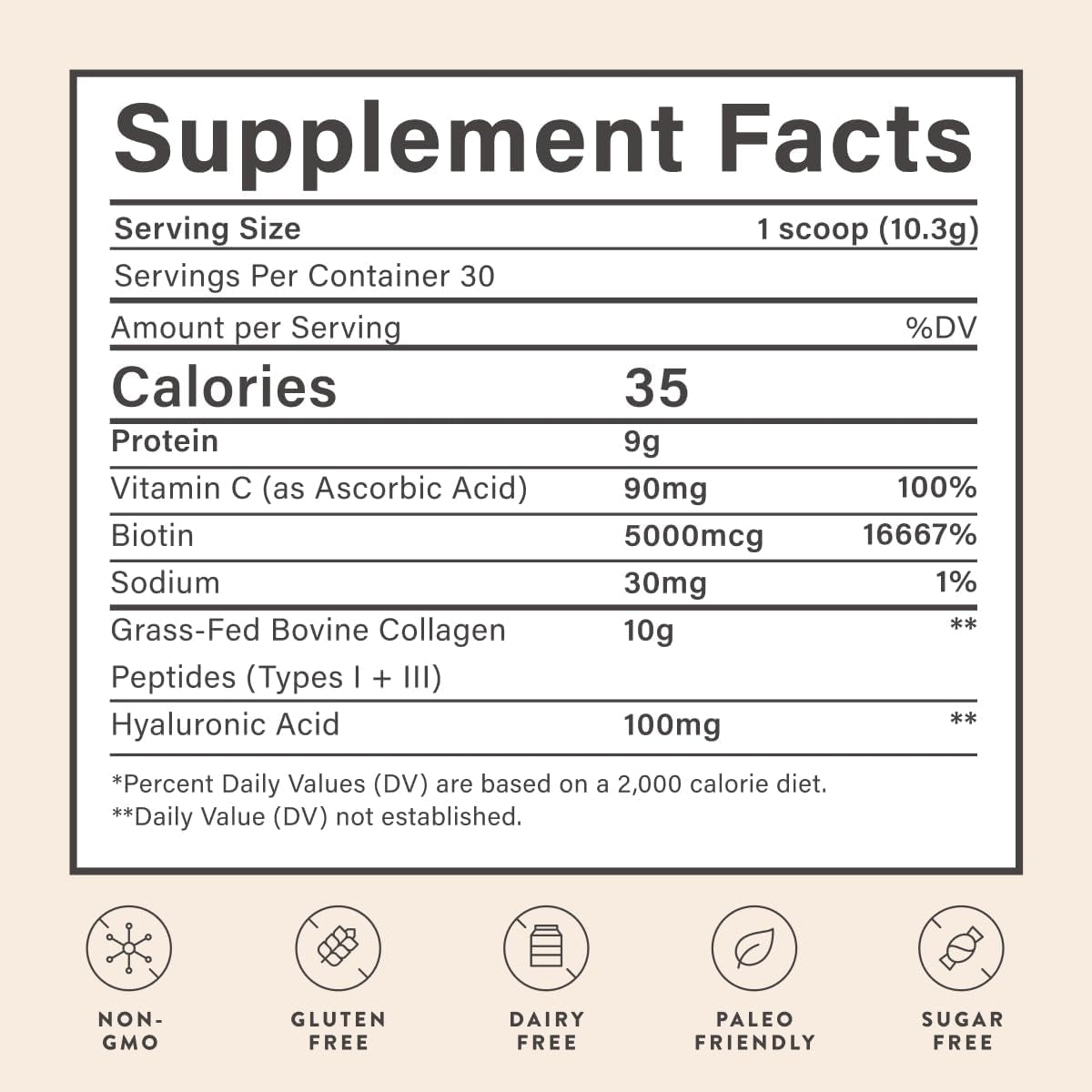 Beam Collagen Peptides, Grass Fed, Hair, Skin, Nail & Joint Support 30 Servings