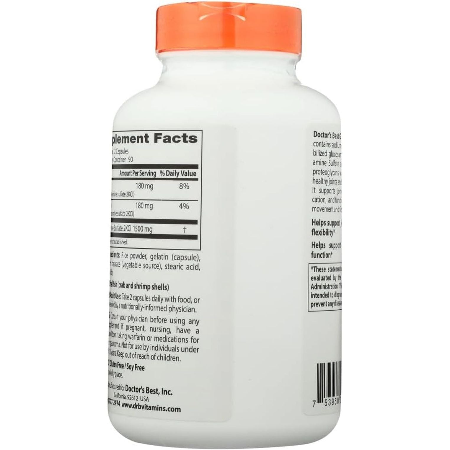 Doctor'S Best Glucosamine, Non-Gmo, Gluten & Soy Free, Joint Support, 750 Mg, 180 Count