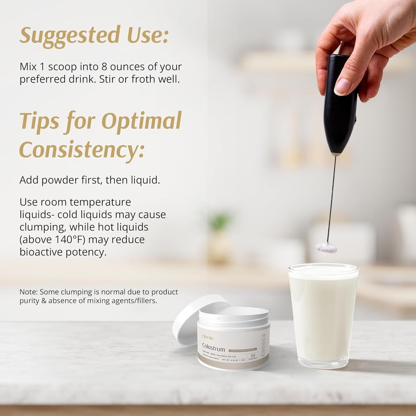 Colostrum Powder (Unflavored) for Gut Health, Immune Support Healthy Hair, Skin & Nails - 30 Servings