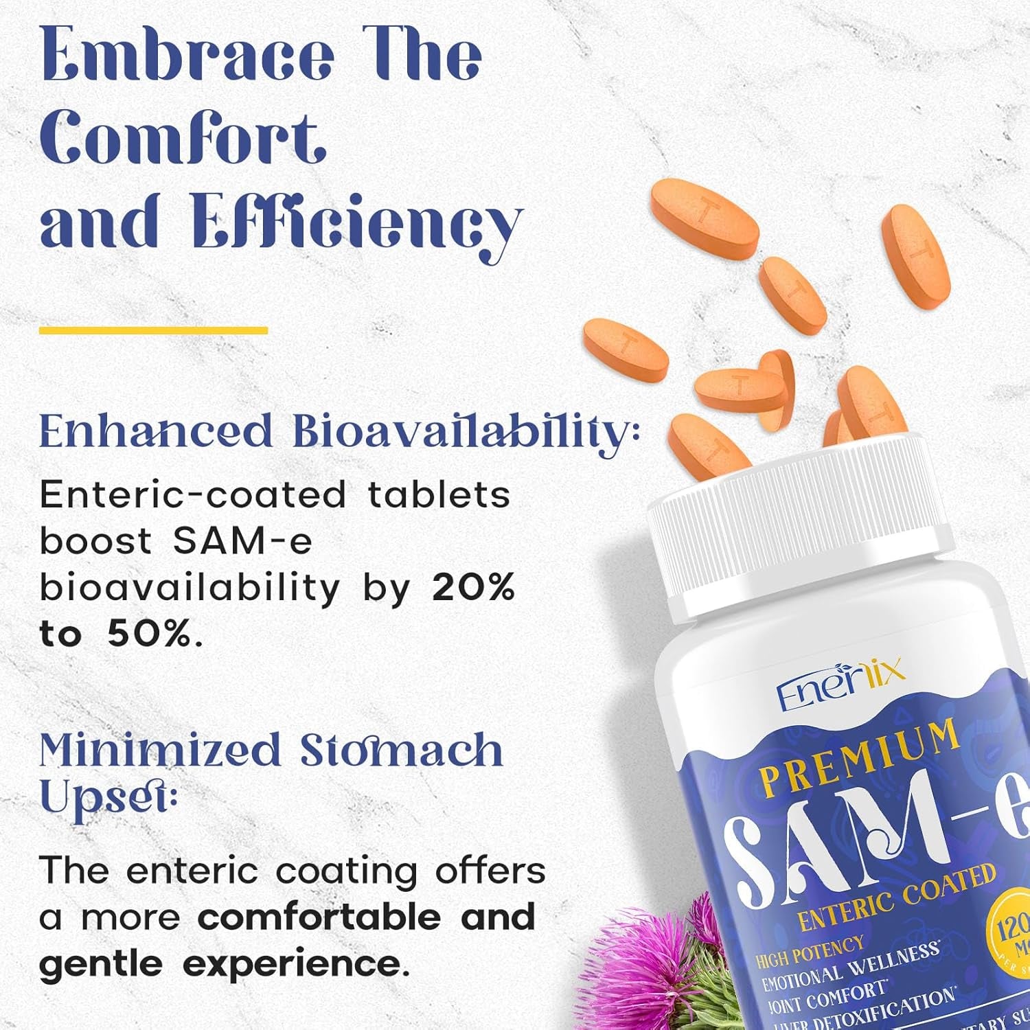 1200 MG SAM E Supplement for Brain, Mood, Joint, and Liver, 60 Tablets, Vegan