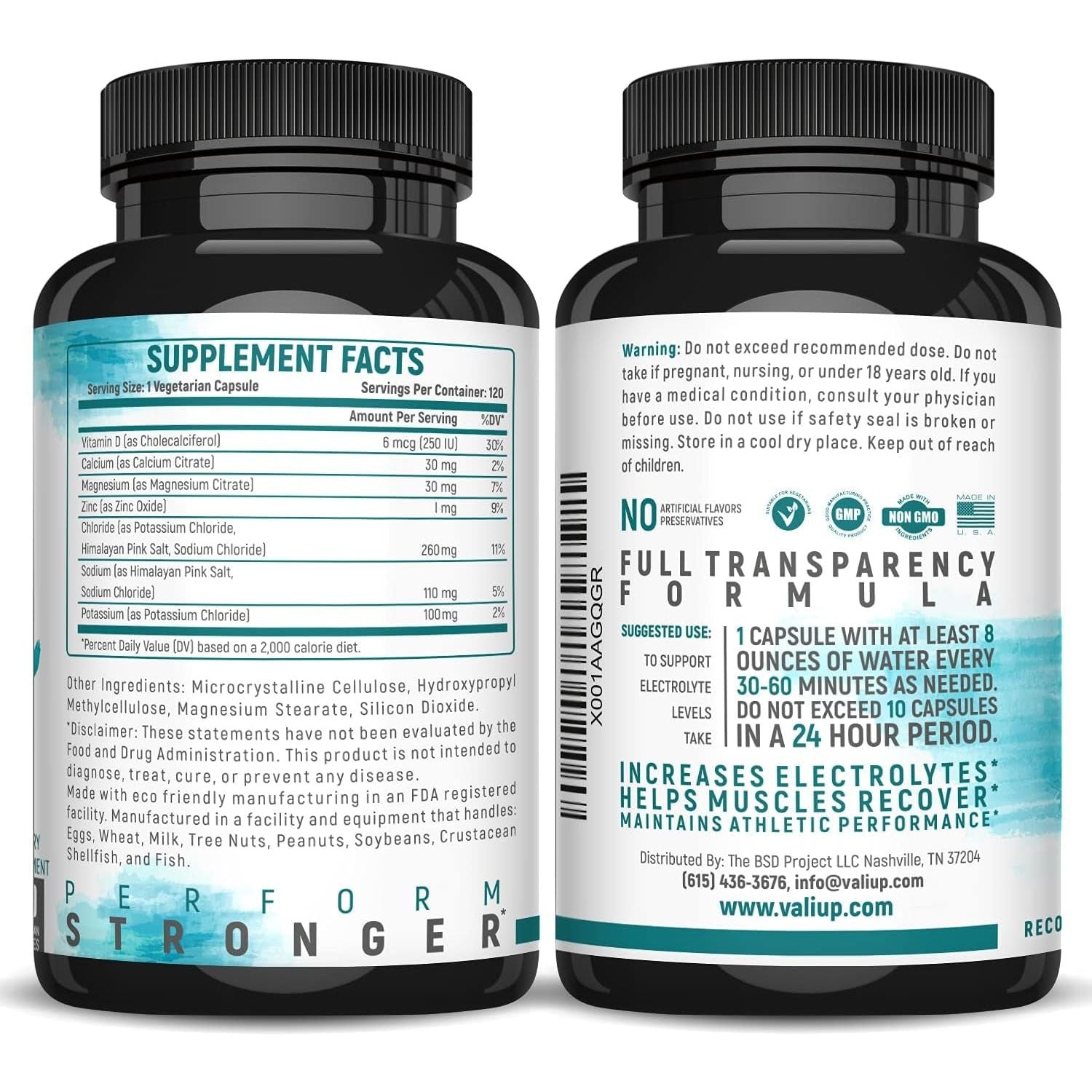 VALI Electrolyte Salts Rapid Oral Rehydration Replacement Pills 120 Capsules