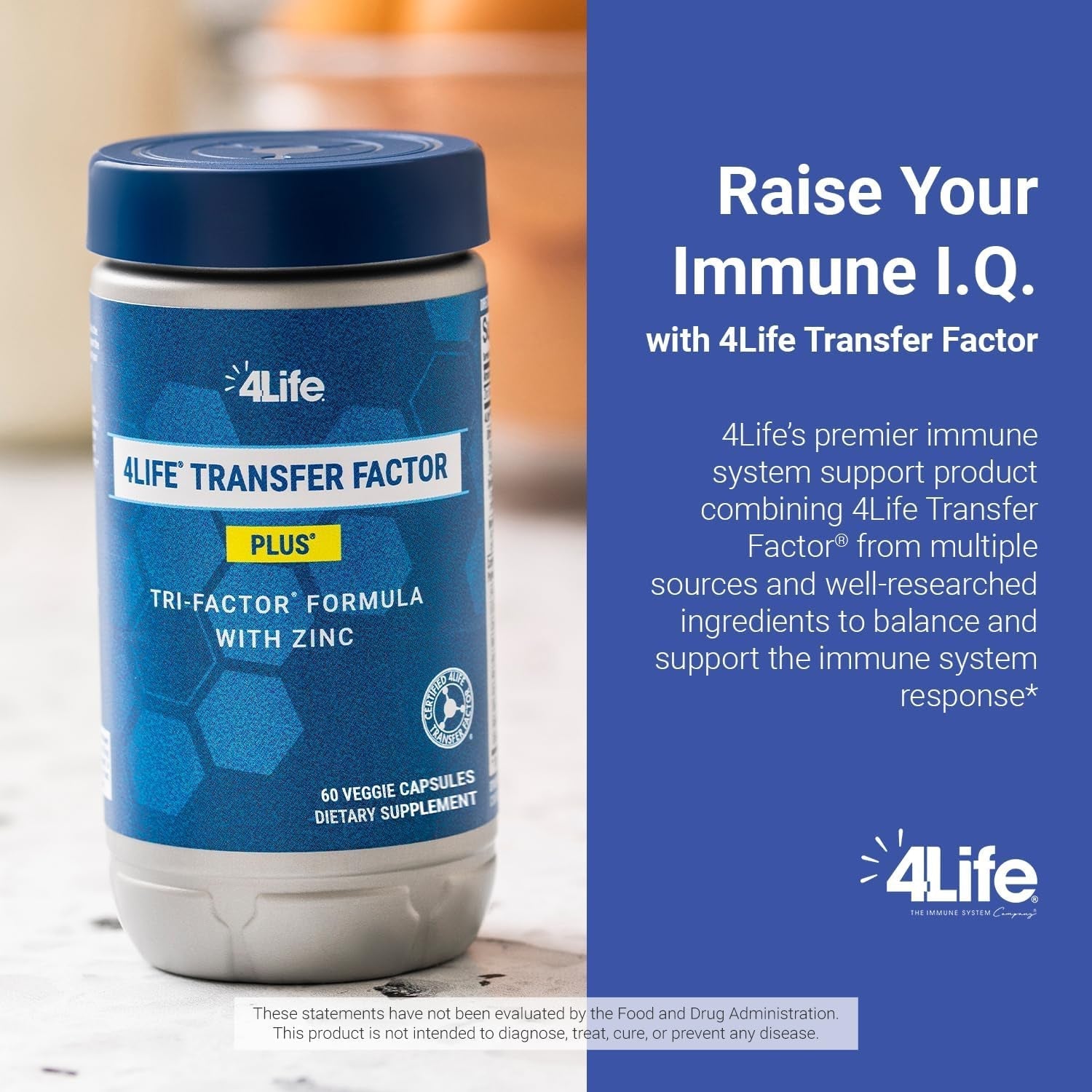 4Life Transfer Factor plus - Support with Zinc, Super Mushroom Blend and Colostrum & Egg Yolk Extracts - 60 Capsules