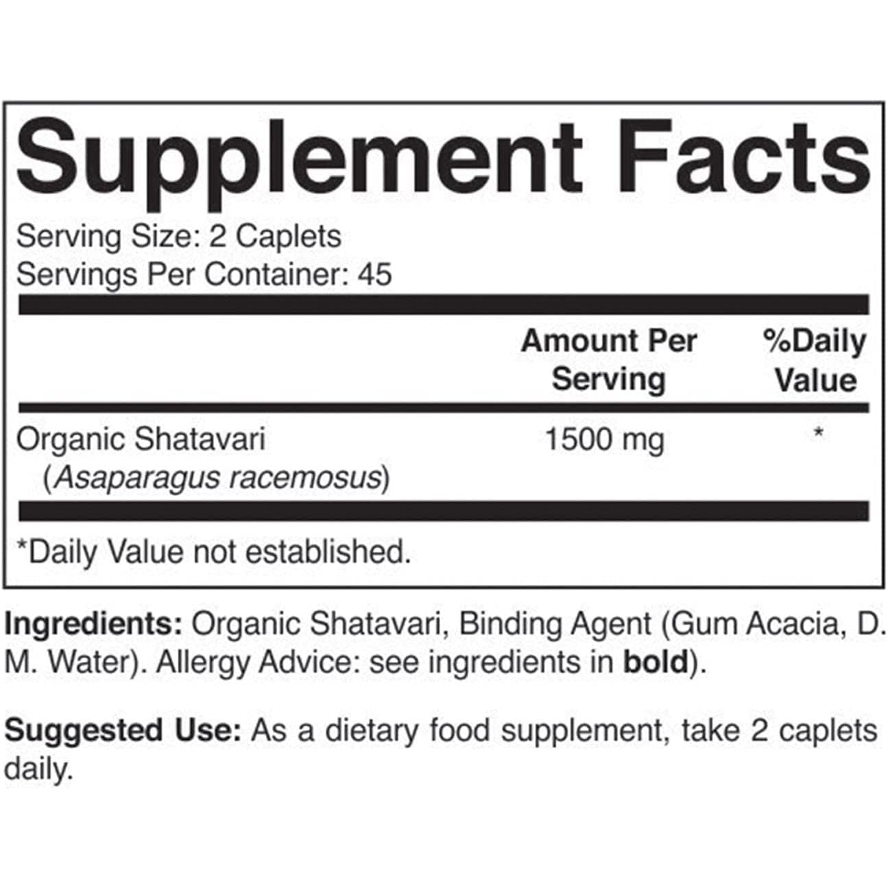 Brieofood Organic Shatavari 1500Mg, 45 Servings, Vegetarian, Gluten Free, 90 Vegetarian Tablets