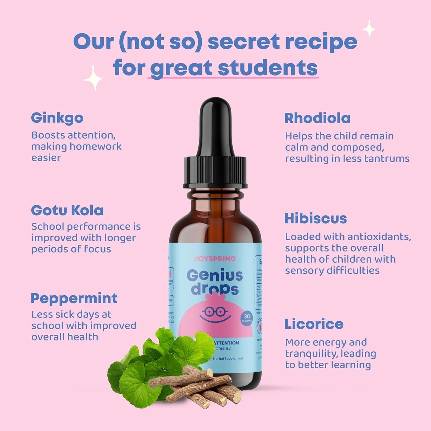 Joyspring Genius Drops - Clinically Proven Focus Supplement Helps Kids Perform Better in School  (4 Fl Oz) 120 Servings