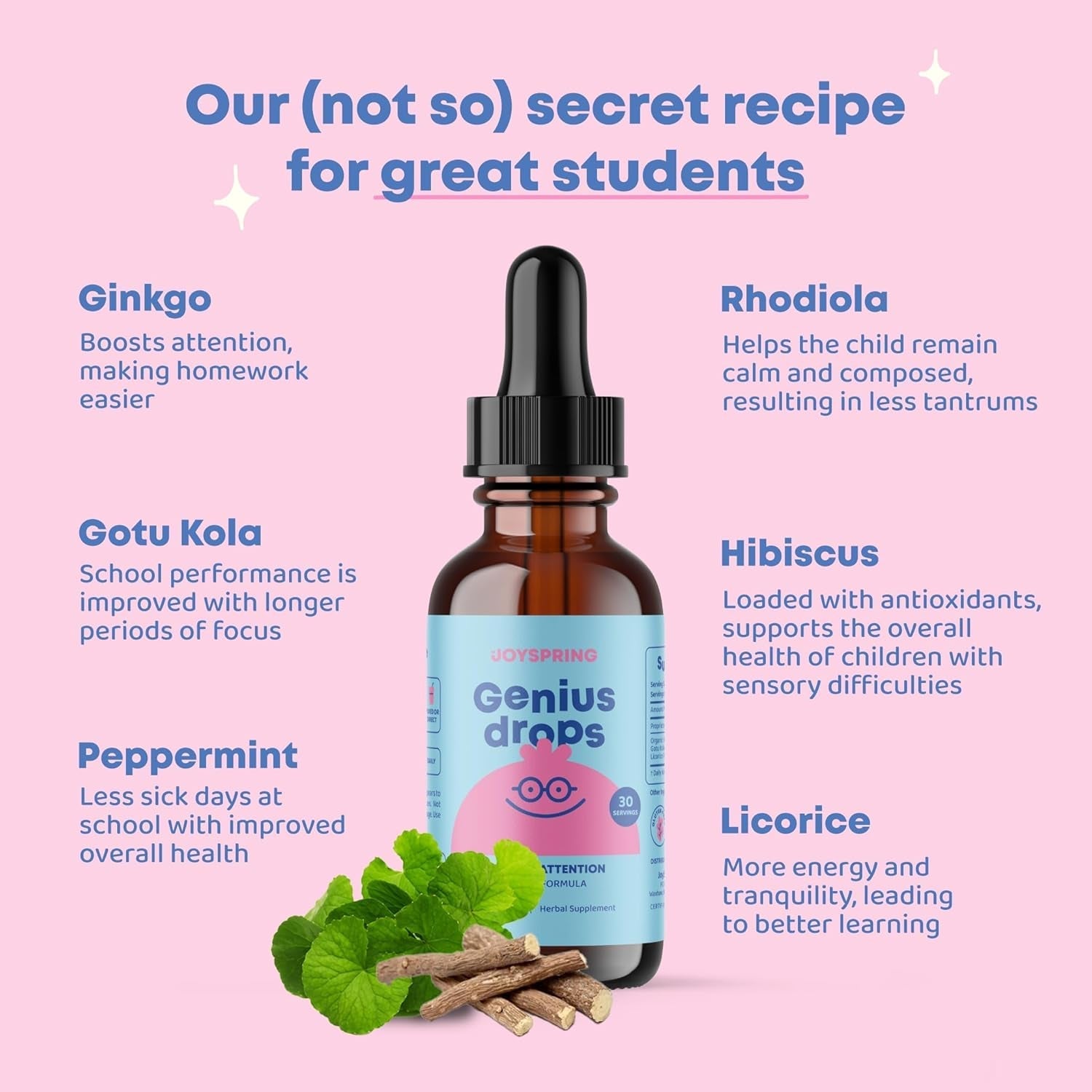 Joyspring Genius Drops - Clinically Proven Focus Supplement Helps Kids Perform Better in School  (4 Fl Oz) 120 Servings