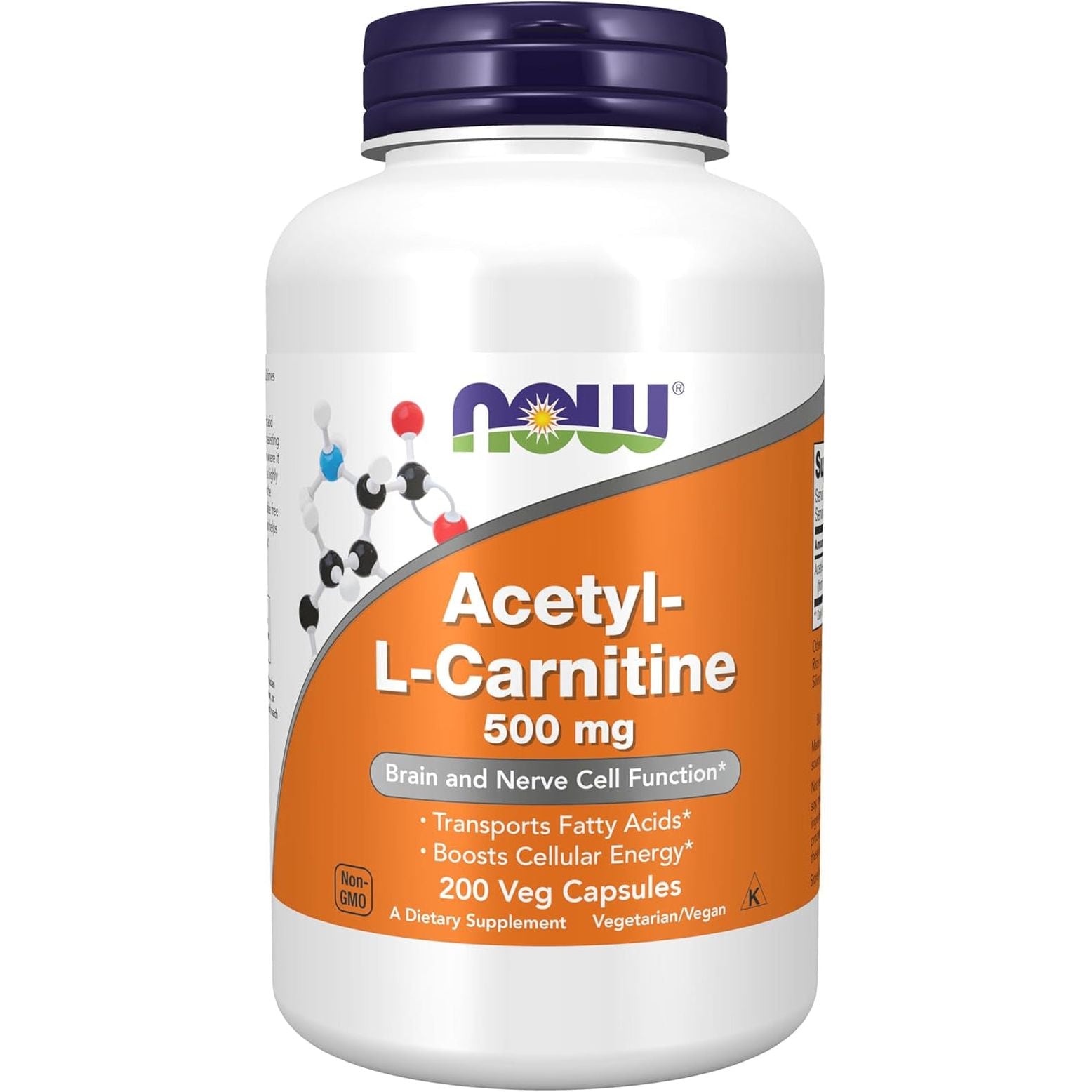 NOW Foods Supplements, Acetyl-L Carnitine 500 Mg for Brain and Nerve Cell Function 200 Capsules