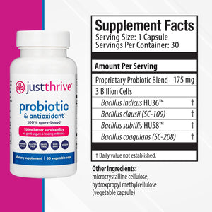 Just Thrive Probiotic & Antioxidant Supplement - Gluten Free, 30 Caps