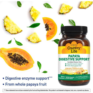 Country Life, Papaya Digestive Support, Daily Enzymes to Promote Digestive Health and Nutrient Absorption, 200 Count