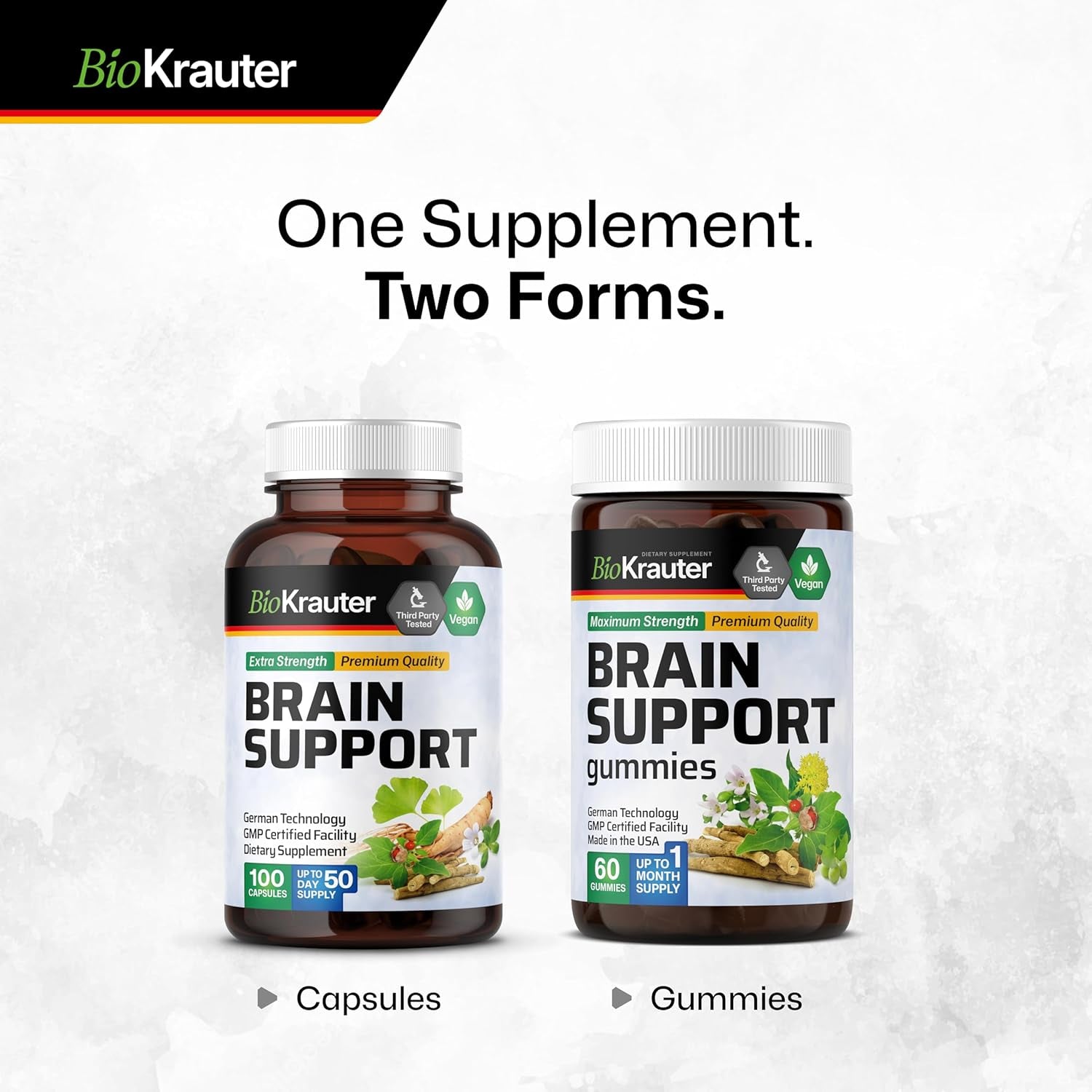 BIO KRAUTER Brain Support Gummies - Natural Brain Supplement - 60 Vegan Chews 