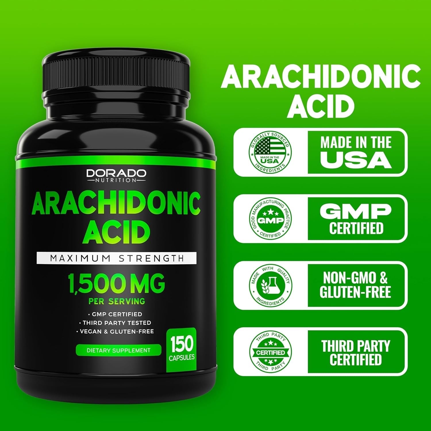 Arachidonic Acid Supplement 1500Mg for Muscle Mass & Recovery  (150 Capsules)