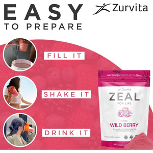 Zurvita - Zeal for Life 30-Day Wellness Bag - Nutritional Supplement for Vitality, Immunity, and Wellness - 420 Grams Wild Berry (Classic)