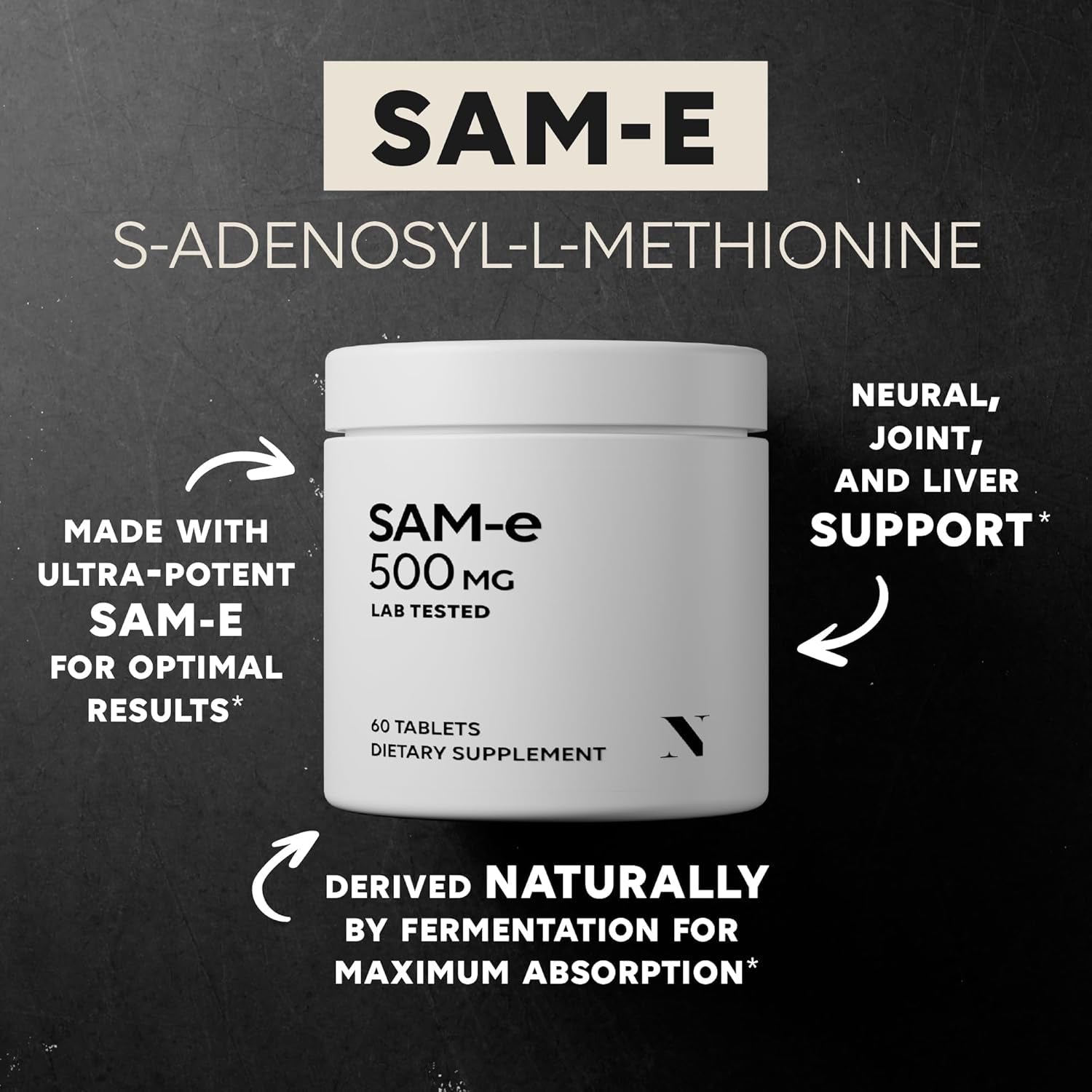 Newt'S Sam-E 500Mg per Tablet for Brain, Joint, Liver, and Mood Support Supplement 60 Servings