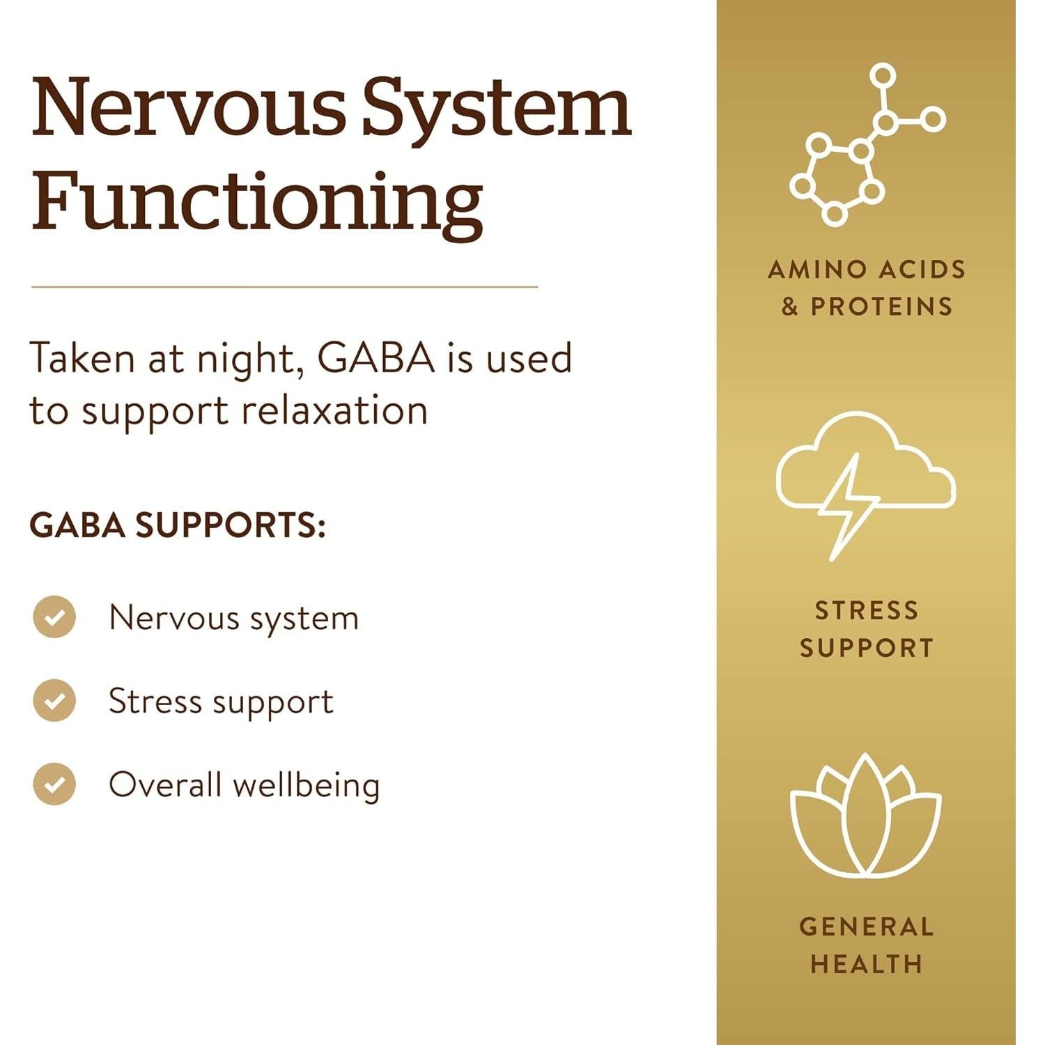 Solgar GABA 500 Mg - Relaxation & Nervous System Support 100 Vegetable Capsules