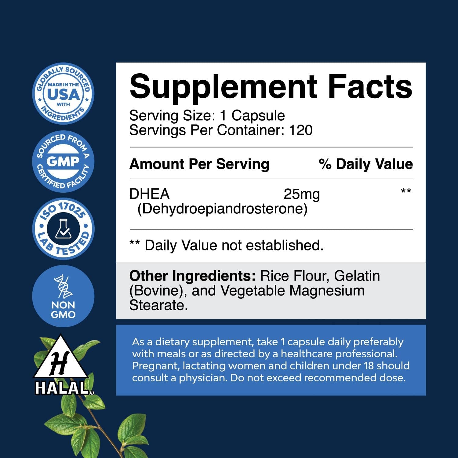 DHEA Supplement for Hormone Balance for Men & Women - Improves Mood Stability, Brain, Immune Function, Energy & Fertility - 120 Capsules