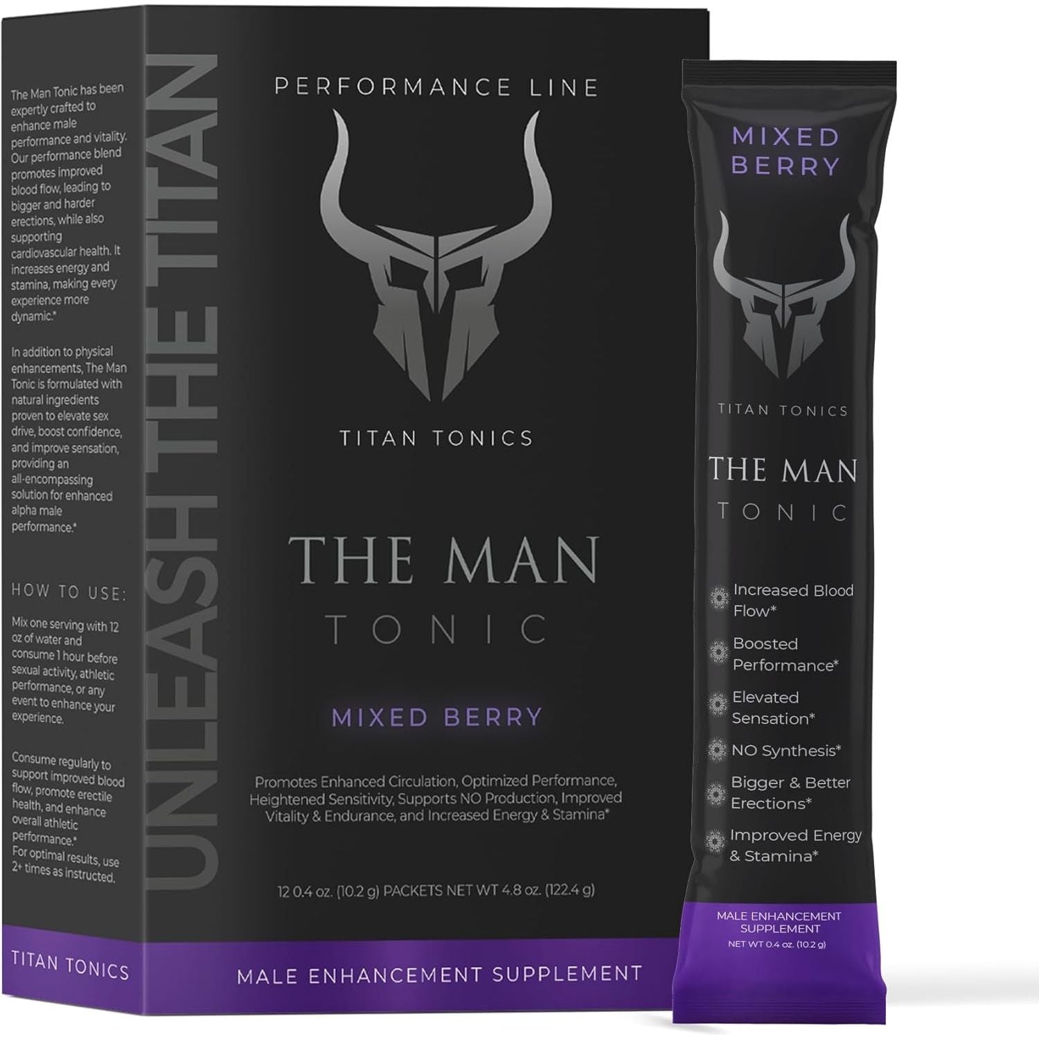 Male Enhancement Supplement – Testosterone Booster for Performance, Enlargement, Libido & Drive, 12 Stick Packs