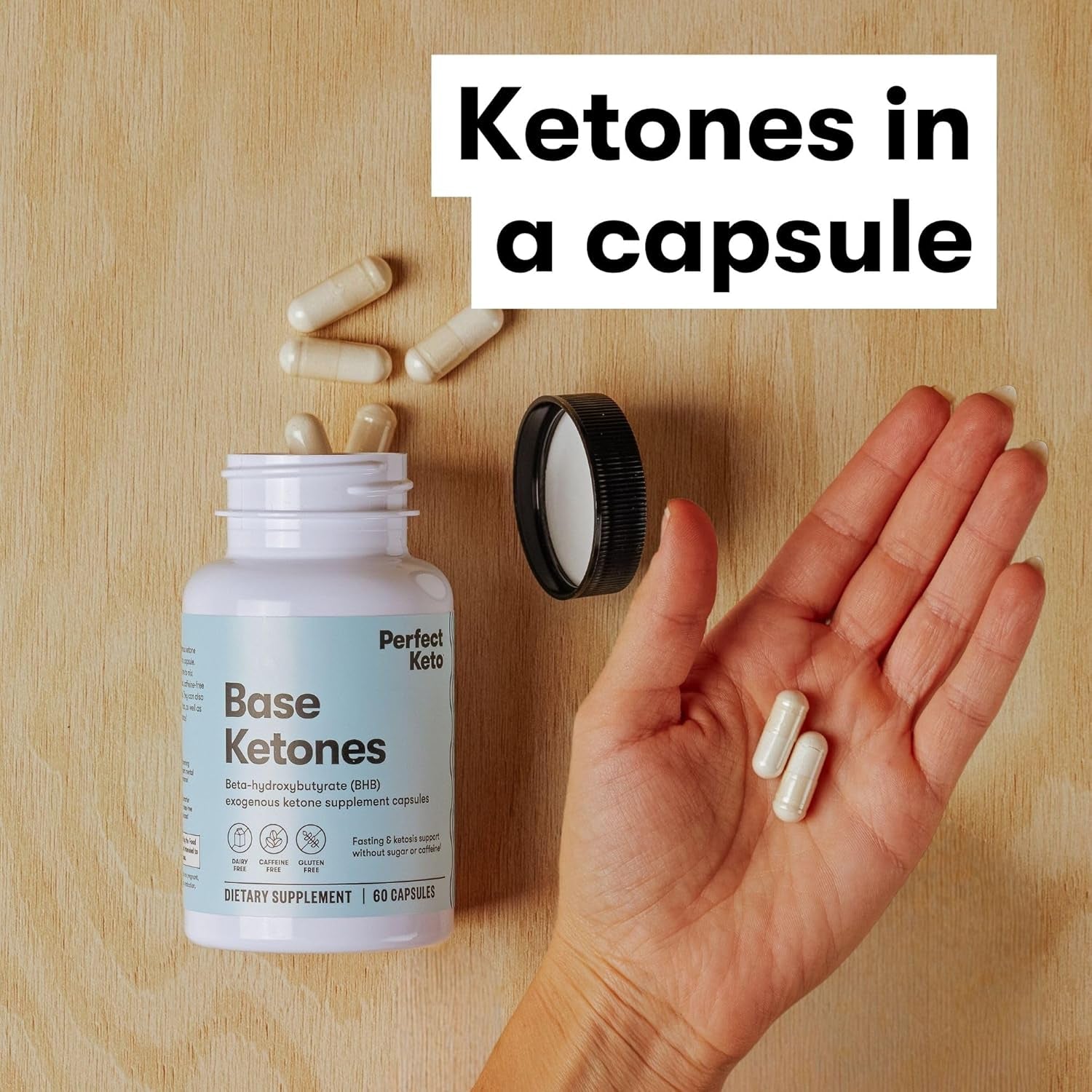 Perfect Keto Exogenous Ketones Capsules, Gluten Free BHB Salts Supplement for Ketosis & Fasting 60 Count