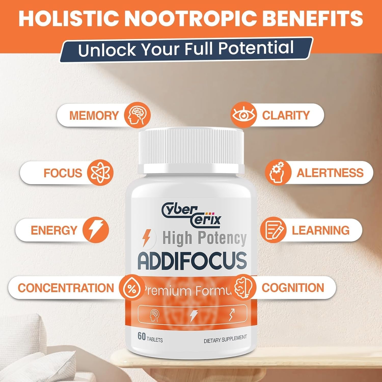 17-In-1 Brain Supplement for Memory and Focus - Nootropic Brain Supplement for Concentration, Clarity, Energy & Focus - 60 Tablets