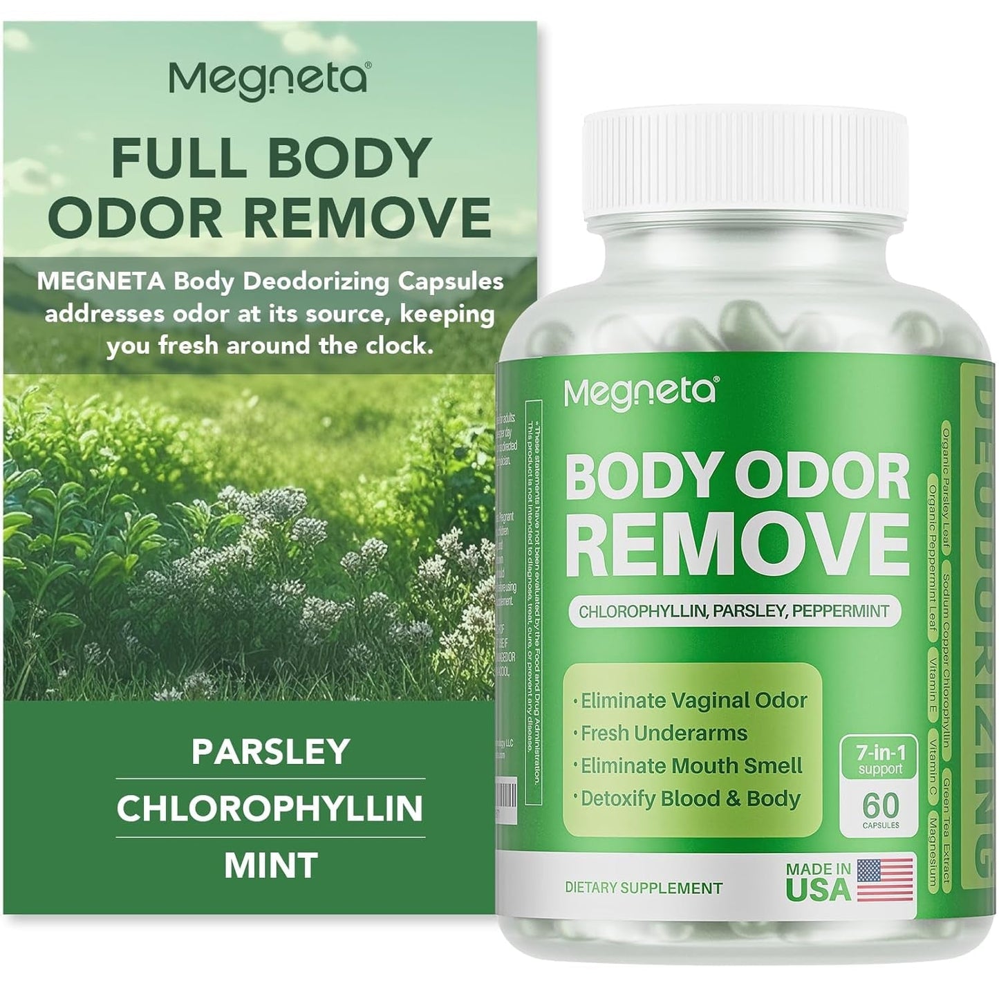 Body Deodorizing Supplement, Natural Internal Odor Control Pills for Men & Women (60 Capsules)